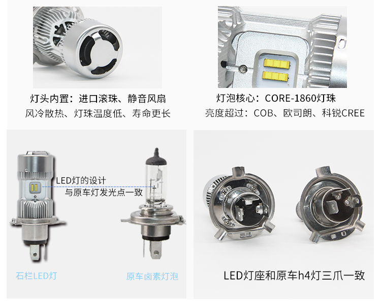 Cột đá mắt nhọn V2 xe máy LED đèn pha điện bóng đèn 12V sửa đổi siêu sáng H4 xa và gần sáng một đèn bi cầu xe máy