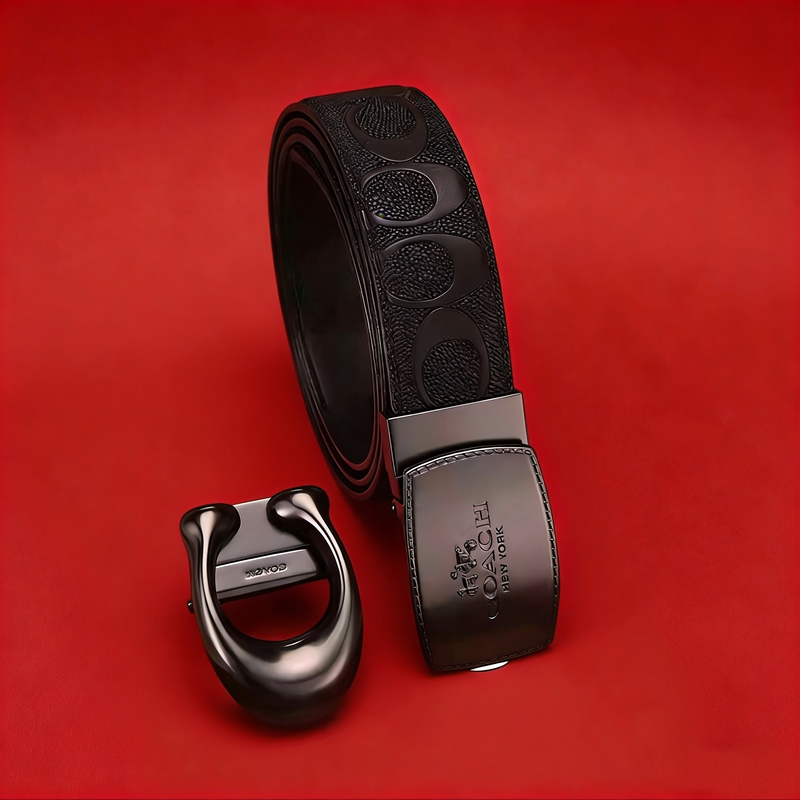 [Gift for the Year of the Horse] Coach Genuine Leather Belt Suitable for Men's Business Casual Versatile Pin Buckle Double-Sided Belt