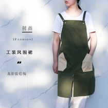 Full pure cotton cloth minimalist fashion tooling wind male and female apron waterproof and oil stain resistant paint hood custom logo