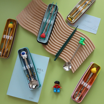 Children with cutlery 304 stainless steel chopstick spoon portable suit cute silicone gel student outdoor travel iron box