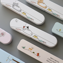 CHILDREN PORTABLE STAINLESS STEEL CHOPSTICK SPOON SUIT CUTE IRON CASE STUDENT ONE PERSON FOOD TRAVEL OUTDOOR WITH CUTLERY BOX