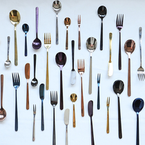 Household 304 stainless steel Korean long handle soup rice spoon fruit plate fork coffee mixing dessert spoon butter butter butter sauce knife