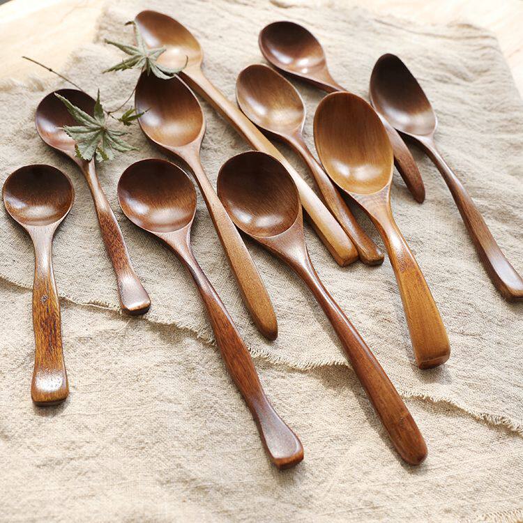 Natural solid wooden spoon Household children's anti-scalding jujube branch wooden soup noodle rice spoon Long handle seasoning mixing spoon