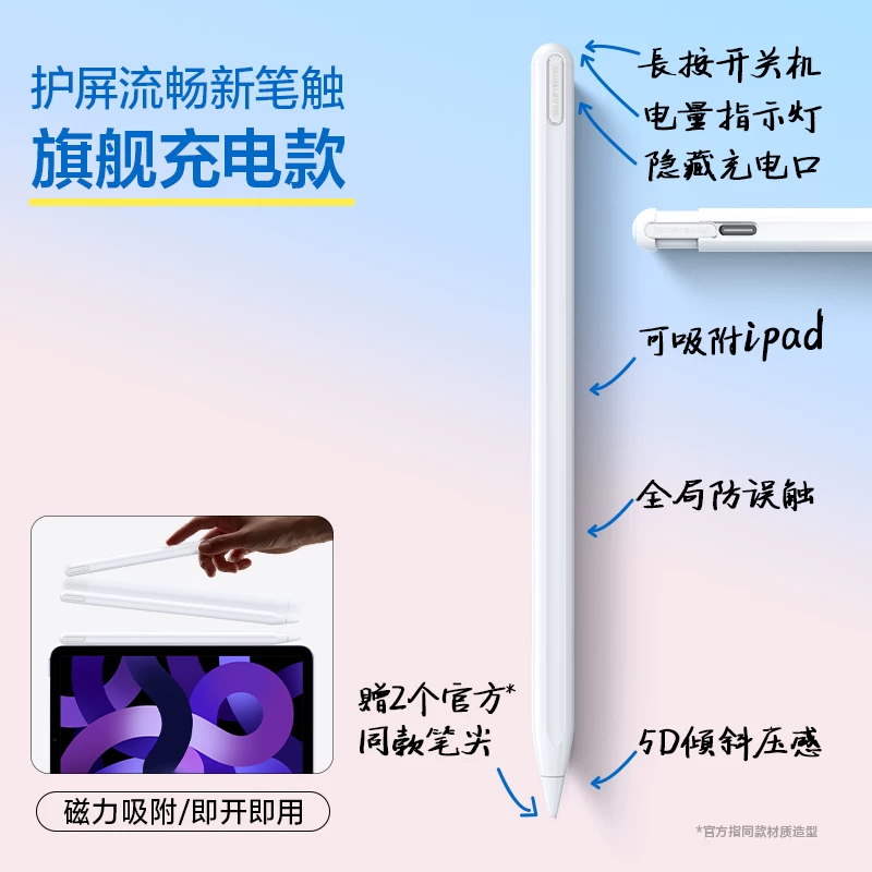 Пишущий капаситивный стилус Capacitive pen подходит для Apple Pencil первого и второго поколения, стилус для ipad, планшета, сенсорного экрана, Air8, универсальный стилус iPad, плоская замена 11 bluetooth ipencil7