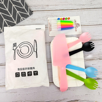 Birthday cake paper plate disposable tableware plate square rectangular four-in-one knife and fork plate candle combination set