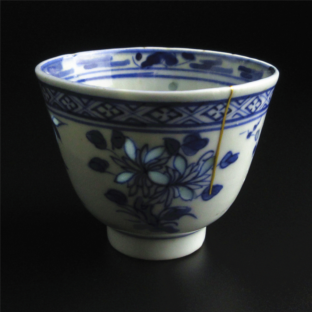 At the end of the Qing Dynasty Conciergacy Year Qingflower Lingery Tea Cup Tea Cup Golden and Lacquer Art Palate Antique Old Porcelain