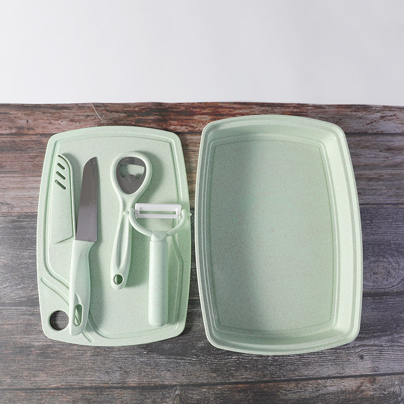 Mildew-proof wheat straw fruit cutting board tray fruit knife ceramic planer bottle opener five-piece portable household small