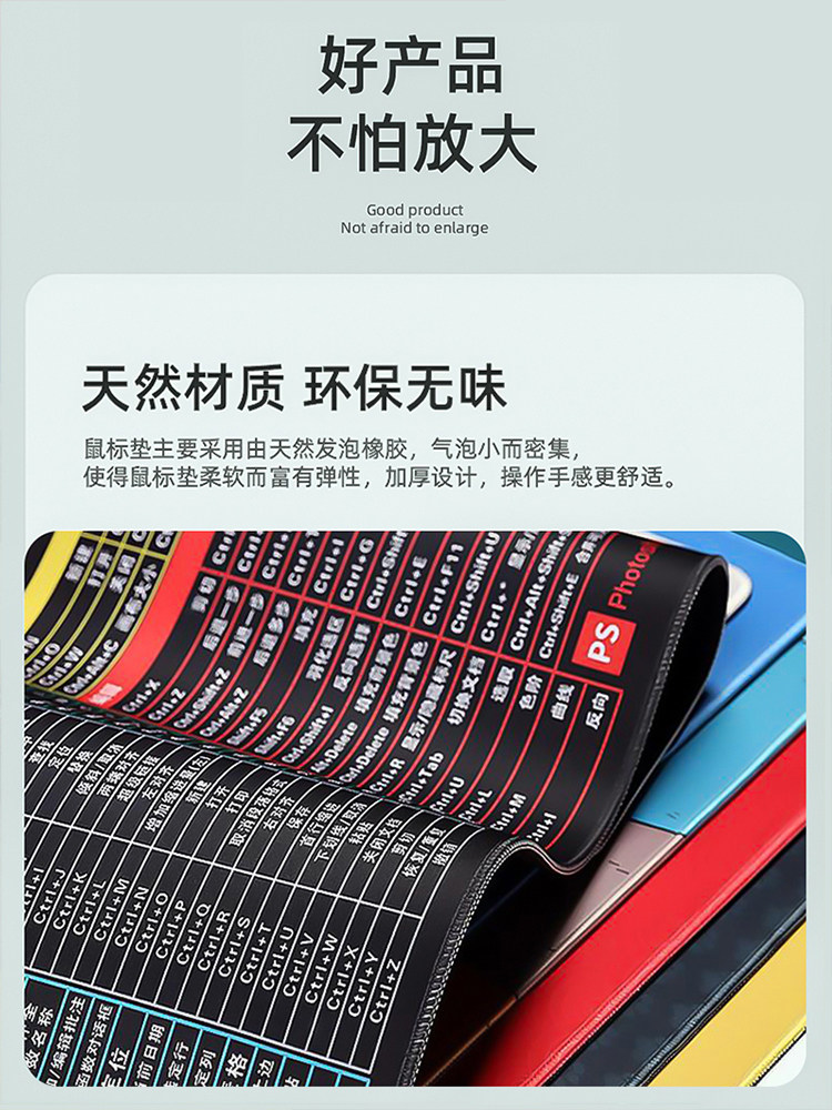 Extra Large Mouse Pad with Edge Stitching, Shortcut Keys Collection, Suitable for Office, Home, Gaming, E-Sports, Girls, Computer Desktop, Keyboard Mat