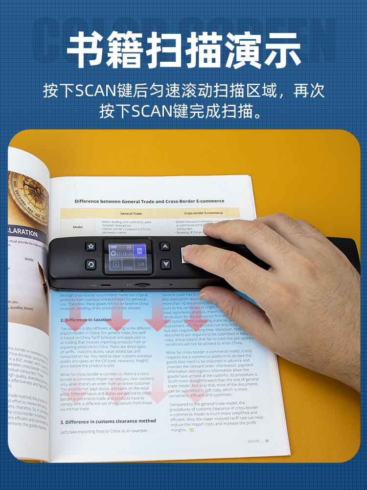 Portable A4 High-Definition Office Handheld Scanner, Book Quick Scanning Pen, Drawing, Text, Photo, Document Wireless Scanner, Home Use, Borderless