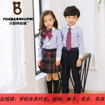 Kindergarten garden uniform Primary and secondary school uniform Spring and autumn British style mens and womens childrens single shirt long sleeve pure cotton children