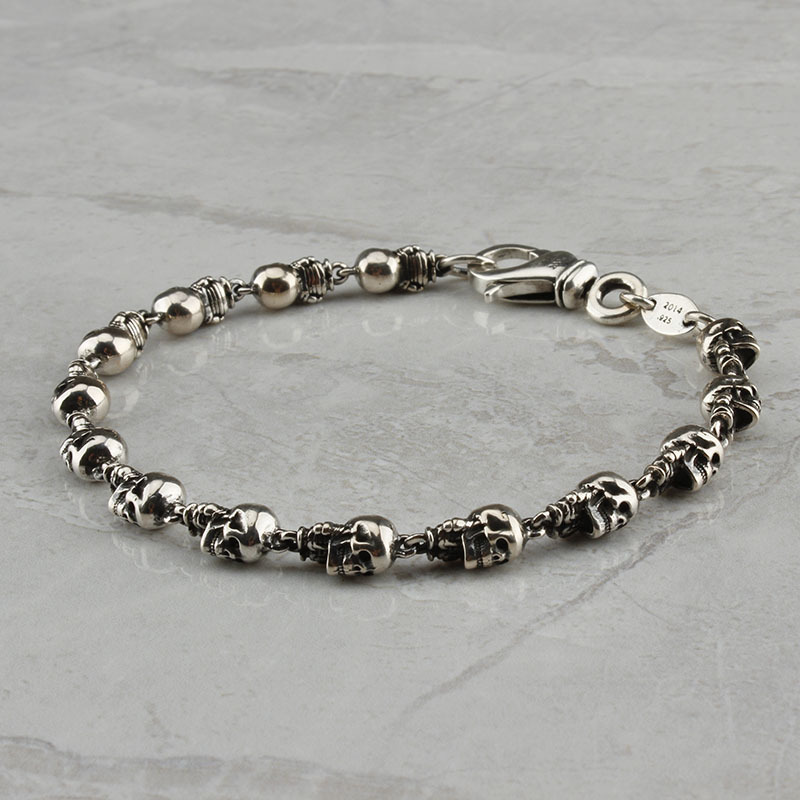 Rock Hearts Foti Skull Bracelet Bracelet Punk Retro S925 Sterling Silver Rock Personalized Fashion