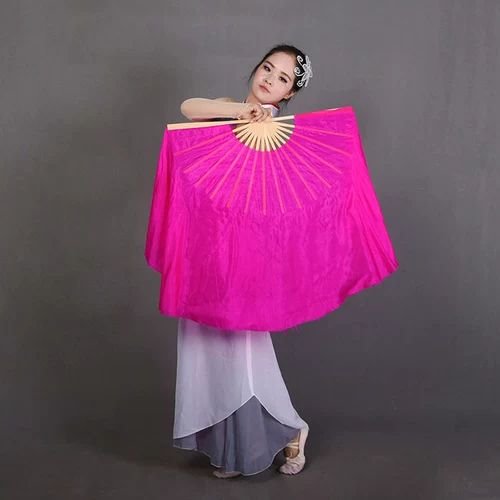 Шелковый танцевальный веер, расширенный двусторонний сплошной цвет, розово-красный, для взрослых и детей, веер для выступлений, танцевальный веер