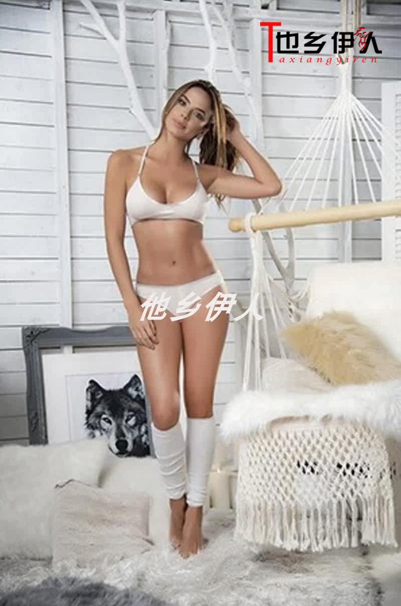 American Mapale Sexy white minimalist lingerie suit hanging neck-side strap bra and triangle pants