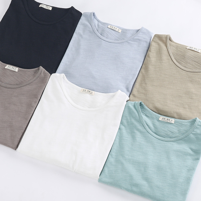 Japanese-Style Soft New Short-Sleeve T-Shirt Men's Pure Cotton Casual Spring, Summer, Autumn Base Shirt Long-Sleeve Slub Cotton Couple Women's