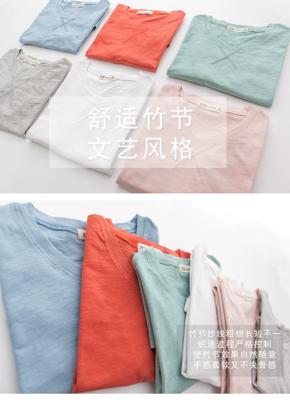 Đơn giản bông đáy áo sơ mi nam tre Nhật Bản cotton dài tay mùa xuân và mùa hè vòng cổ ngắn tay T-Shirt nam nửa tay quần áo