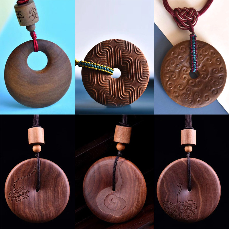 A grain of pearl India Old Mountain Honolulu Sandalwood Green Buckle Car Pendant Transshipment Pendant Red Wood Handlebar Necklace for men and women