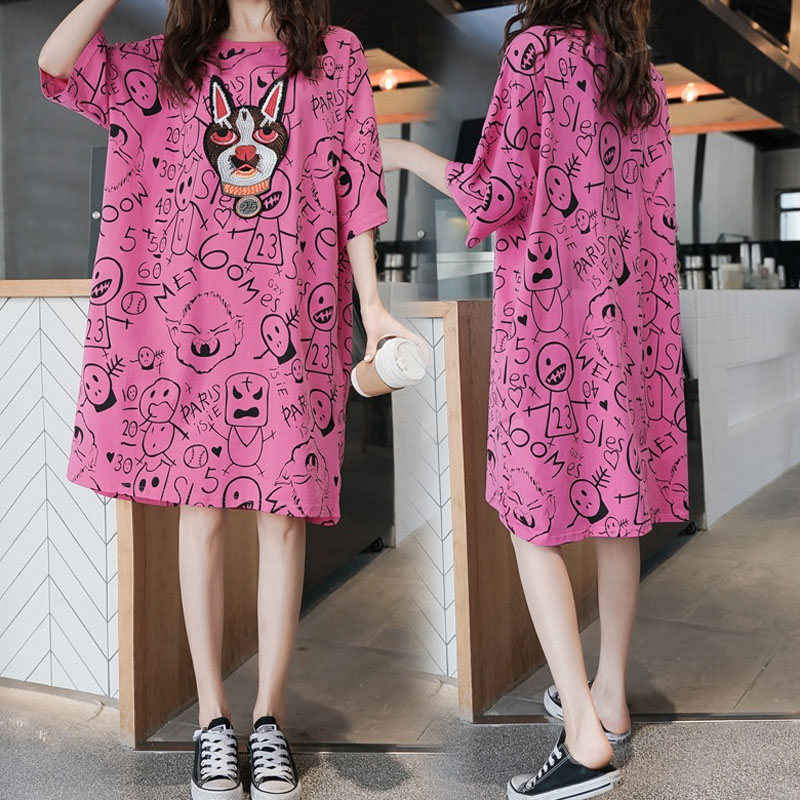 Maternity dress summer dress 2022 new fashion short-sleeved t-shirt loose large size 200 catties summer skirt mid-length version