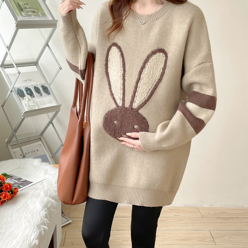 Maternity Sweater, Autumn and Winter Outerwear, Loose Large Size Mid-Length Bottoming Shirt, Winter Thickeneded Top, Knitted Dress