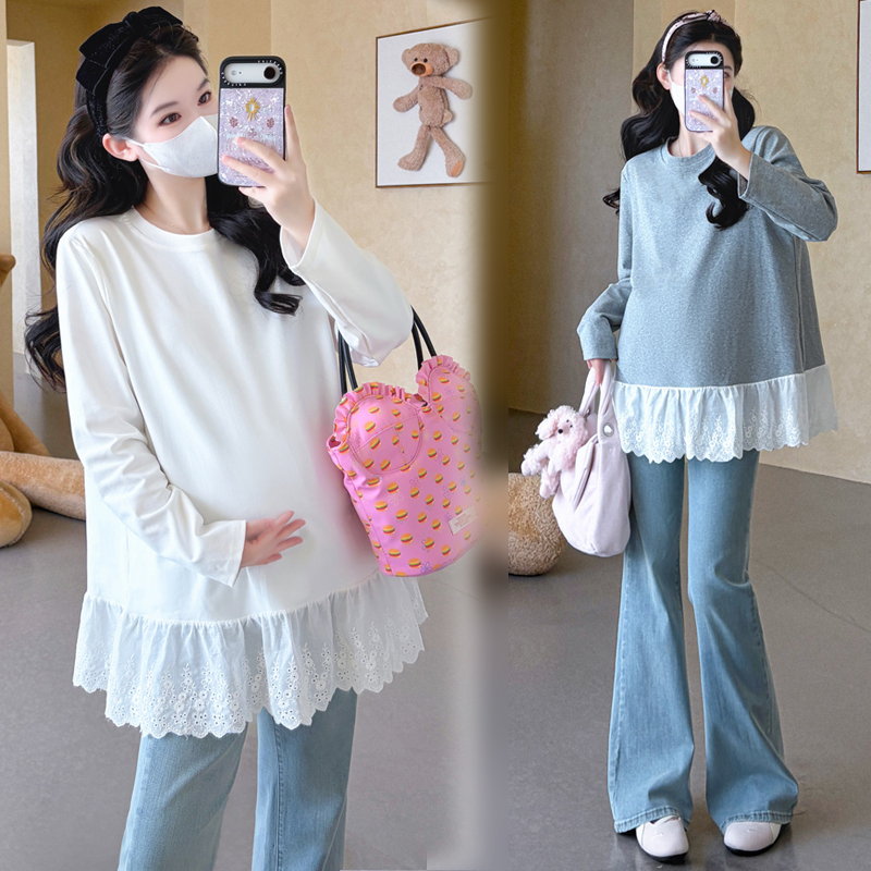 Maternity Wear Autumn Tops 2026 New Style Casual Sweet Maternity Two-Piece T-Shirt Versatile Base Shirt Mid-Length Maternity Wear Autumn Tops 2026 New Style Casual Sweet Maternity Two-Piece T-Shirt Versatile Base Shirt Mid-Length