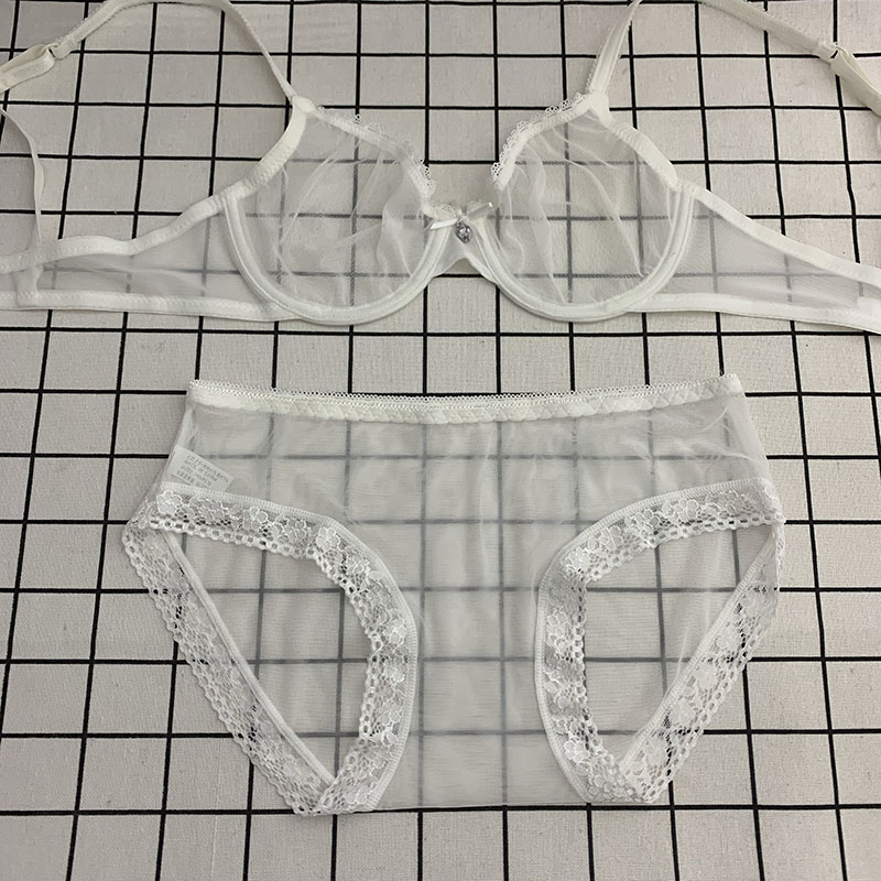 超薄型セクシー下着パンティーブラセット完全に透明なブラジャーブラジャー女性の誘惑ホットヨーロッパとアメリカのメッシュシングルレイヤー
