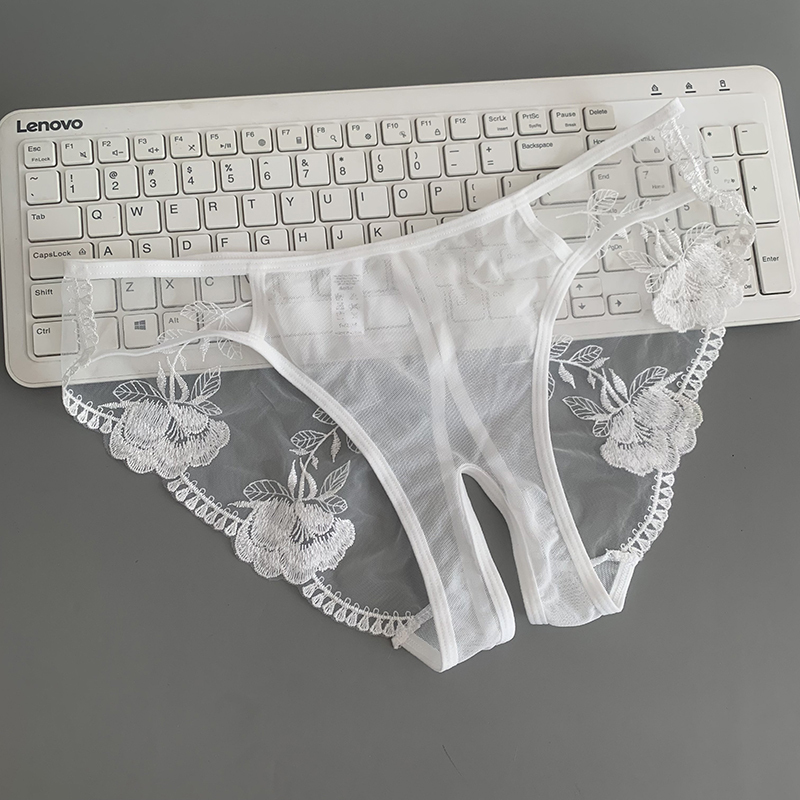 Sexy Transparent Mesh Lace Panties for Women with Embroidered Roses, Hollow Low-Waist, Sexy and Hot, Tempting Little Triangle