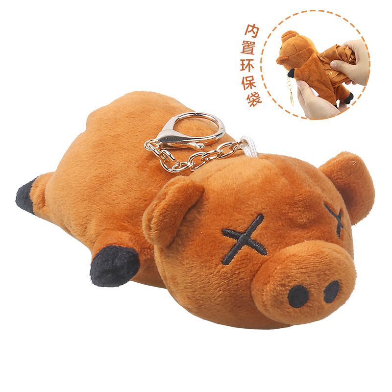 Creative Roast Pig Foldable Eco-Friendly Bag Large Capacity Tote Bag Portable Roast Pig Shopping Bag Fashionable Backpack Pendant Doll