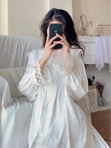 Japan summer new long sleeved nightdress women long loose lace sweet ice silk lace pajamas Princess home clothes