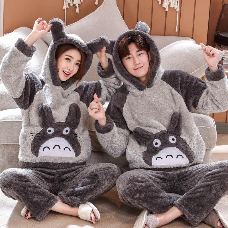 Winter coral velvet couple pajamas women winter ins tide net red cute men's autumn and winter style flannel thickened suit