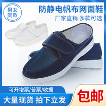 Anti-static diagonal mesh shoes dust-proof shoes dust-free workshop working shoes white canvas leather antistatic shoes
