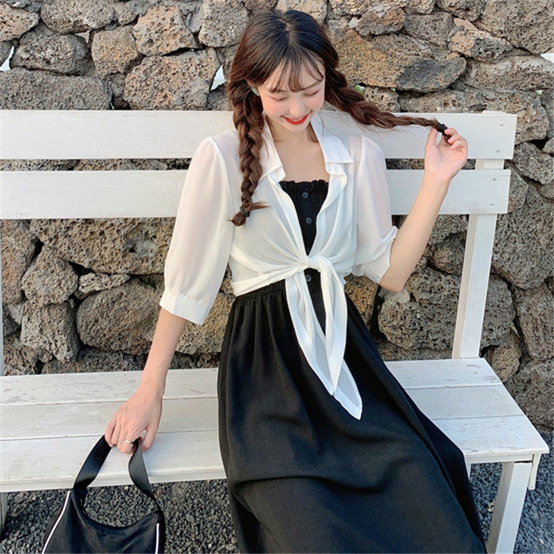 Net Red Pregnant Woman Ocean Dress Summer Fashion Small Harnesses Sunscreen Cardiovert Two Sets Summer Large Size for Lean Shade