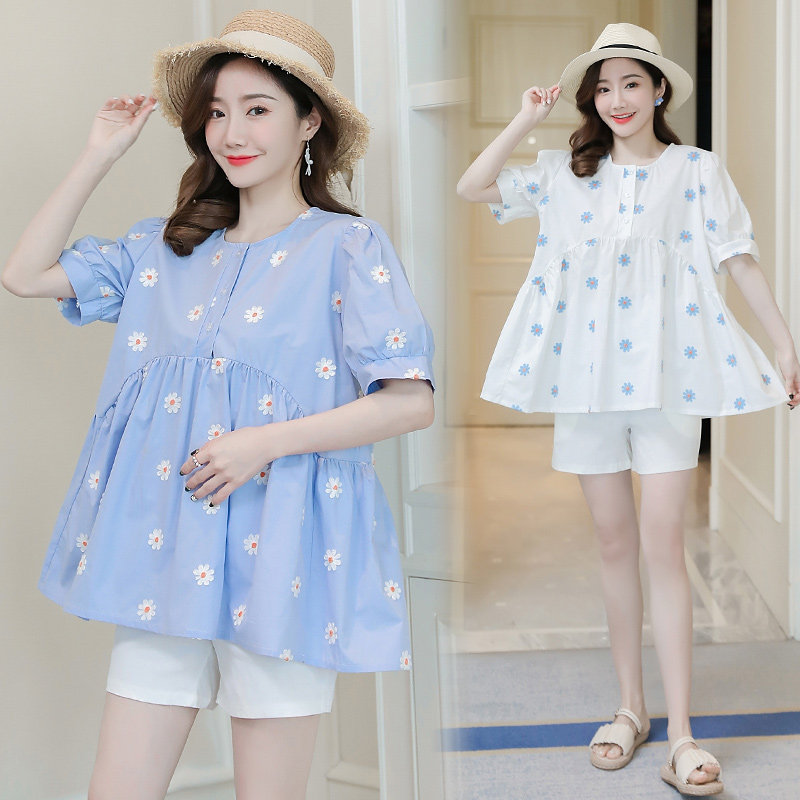 New net red pregnant woman suit Summer thin chicks Chrysanthemum Flowers Casual Pregnant Woman Doll's Belly Shorts Boomer