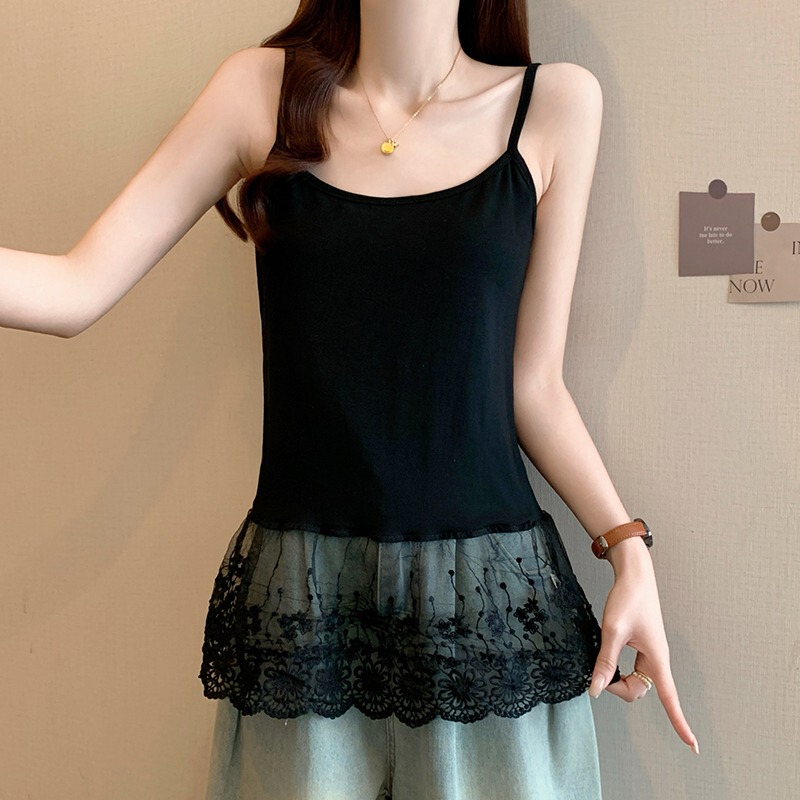 Black Lace-Trimmed Camisole for Women, Summer Plus Size, Unique and Stylish Inner Layer Top