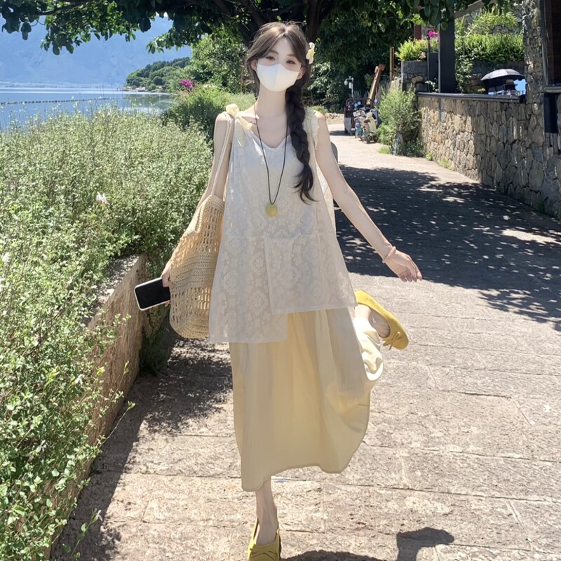 Plus-Size Women's Slimming Outfit Set, Summer Dress, Complete Set for Beach Vacation, Very Pretty Two-Piece Set Plus-Size Women's Slimming Outfit Set, Summer Dress, Complete Set for Beach Vacation, Very Pretty Two-Piece Set