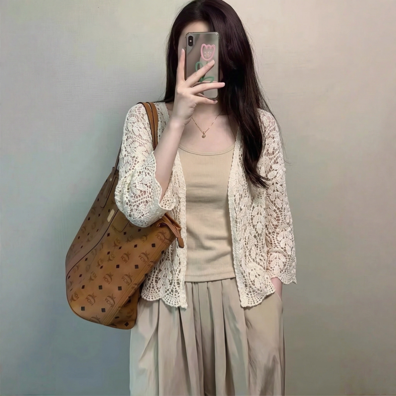 Hollow-Out Thin Knitted Cardigan Jacket for Women 2026 New Summer Plus Size Fat mm Camisole Outerwear Sun Protection Shawl Top Hollow-Out Thin Knitted Cardigan Jacket for Women 2026 New Summer Plus Size Fat mm Camisole Outerwear Sun Protection Shawl Top