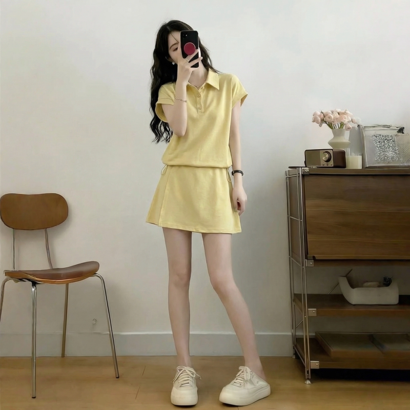 Plus-Size Slimming Navy Blue Suit Skirt Pants 2026 Super Trendy Summer Outfit Korean Style Two-Piece Set