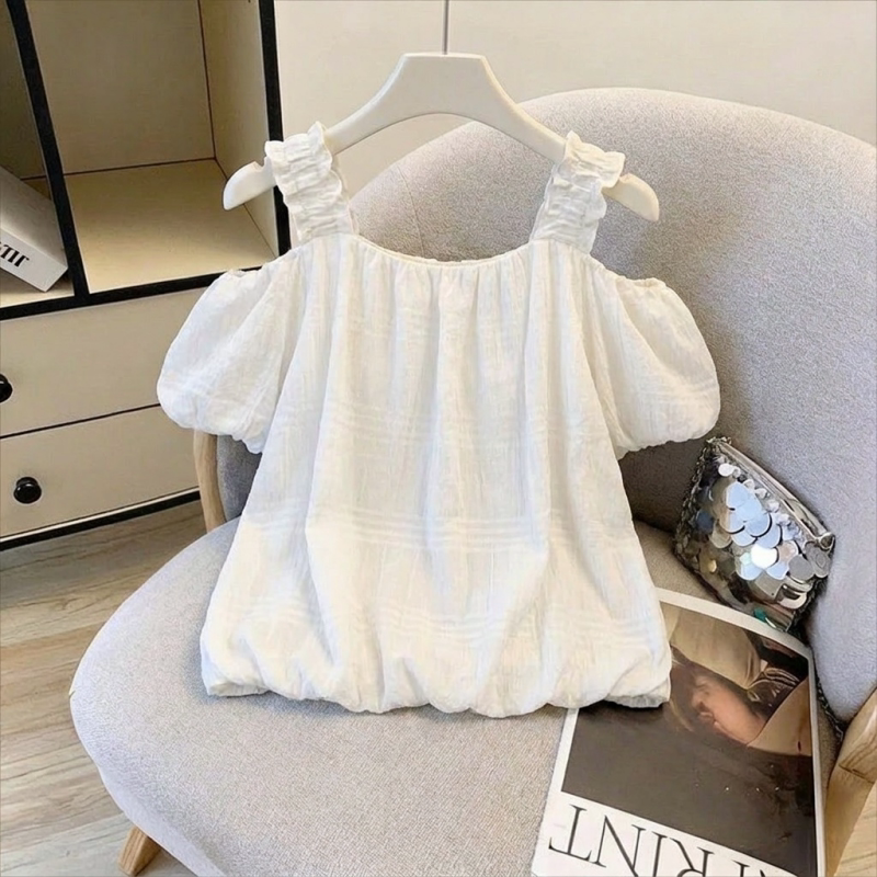 White Off-Shoulder Puff Short-Sleeve Shirt for Women 2026 New Summer Plus Size Fat Girl Doll Shirt Unique and Beautiful Top White Off-Shoulder Puff Short-Sleeve Shirt for Women 2026 New Summer Plus Size Fat Girl Doll Shirt Unique and Beautiful Top
