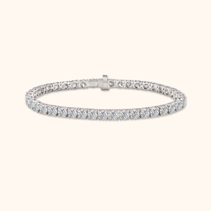 Karamen 18K Gold Lab-Grown Diamond Classic Four-Prong Pavé-Set Full Diamond Tennis Bracelet, Stackable and Versatile
