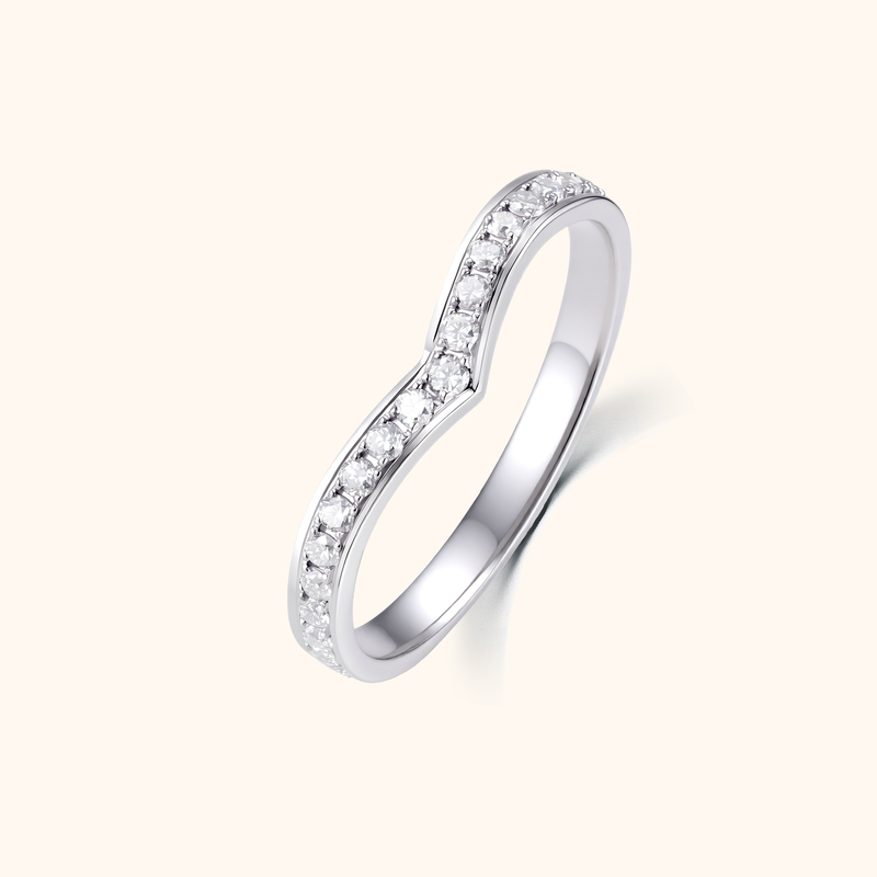 Carat Dream 18K Gold Platinum Pt950 Cultivated Diamond Henan Artificial Diamond V-Shaped Stackable Ring