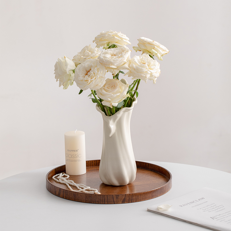 Nordic Minimalist Cream Wind Ceramic Vases Decorated Dry Flowers Hydroponic Flowers Living-room Tabletop Flower Arrangement Floral-Taobao