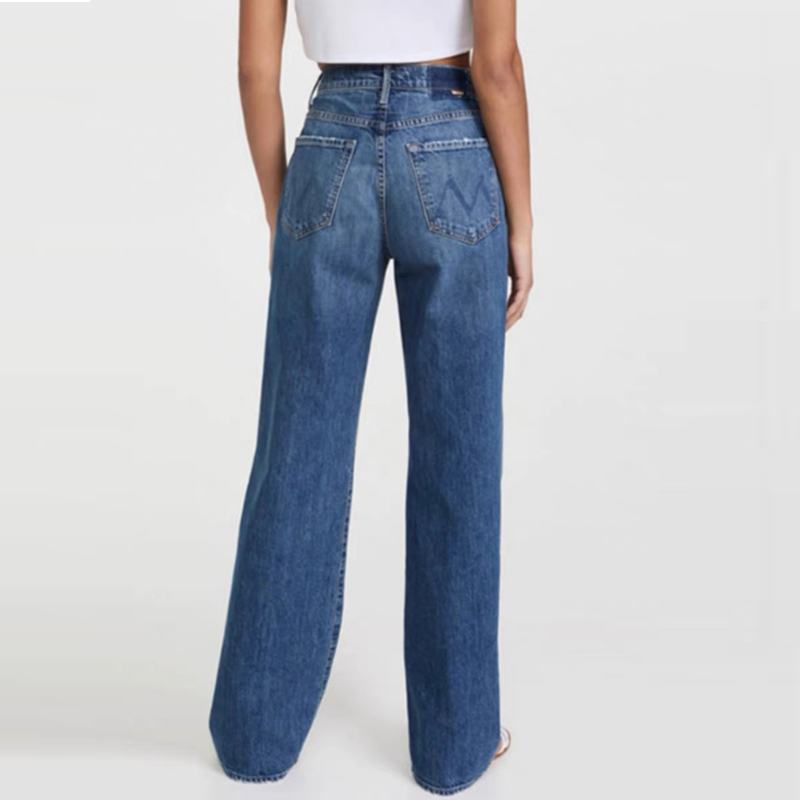 Mo~ Soft and Comfortable, High-Waisted, Slimming, Narrow Straight-Leg Wide-Leg Jeans, Floor-Length Pants, Women's
