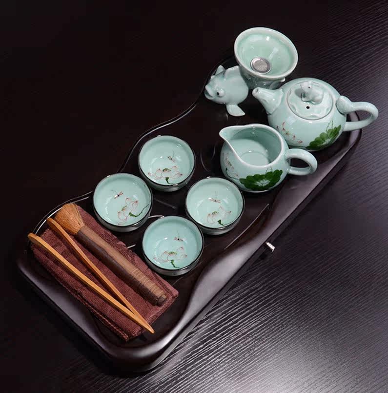 Ceramic Purple Sand Tea Set Group Chinese small cover Home Small Light Luxury High-end Minimalist Tea Tray Black Sandalwood Whole
