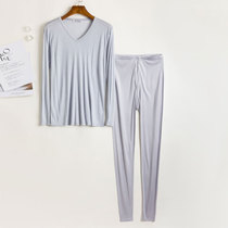 Men silk underwear set for sale mulberry silk V collar long sleeve trousers gray base shirt home suit