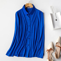 Heavy padded double-sided knitted silk shirt female mulberry silk plus size doll collar boulang long sleeve base shirt