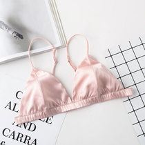 Silk triangle cup without steel ring bra French mulberry silk no sponge without chest pad bra big chest small chest underwear