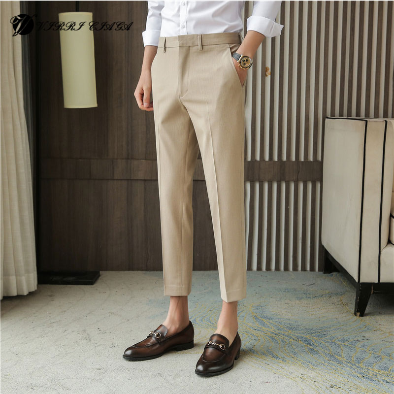 Spring and summer Nine pants Current suit pants Men small feet straight tube crash casual pants pure Han edition pants