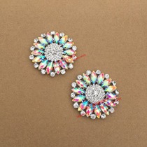 Large round rhinestone flower plate dazzling AB color diamond buckle clothes shoes and hats hand seam Diamond Flower stage clothing Applique Flower