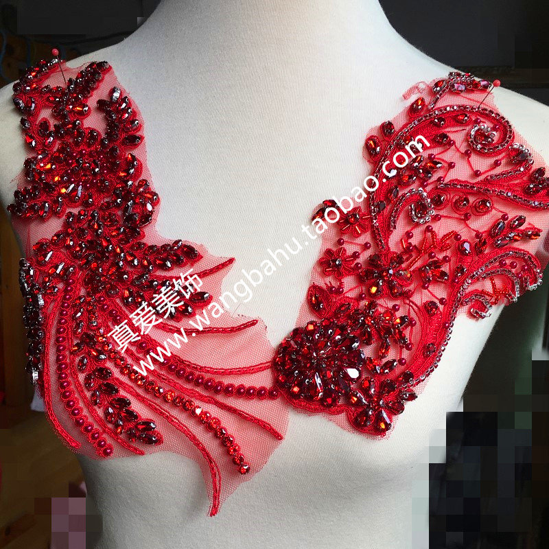 Red Glass Drill Heavy Engineering Nail Beads Large Flowers DIY Qipao Show and Decoration Drill with coat Coat Gown Drill