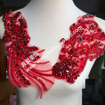 Red Glass Drill Heavy Engineering Nail Beads Large Flowers DIY Qipao Show and Decoration Drill with coat Coat Gown Drill