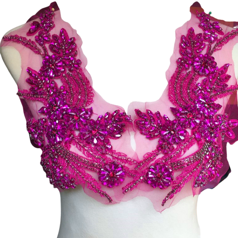 Rose red glass drill hand bead embroidery bead flower DIY dress performance costume chest collar decorated with large diamond flowers