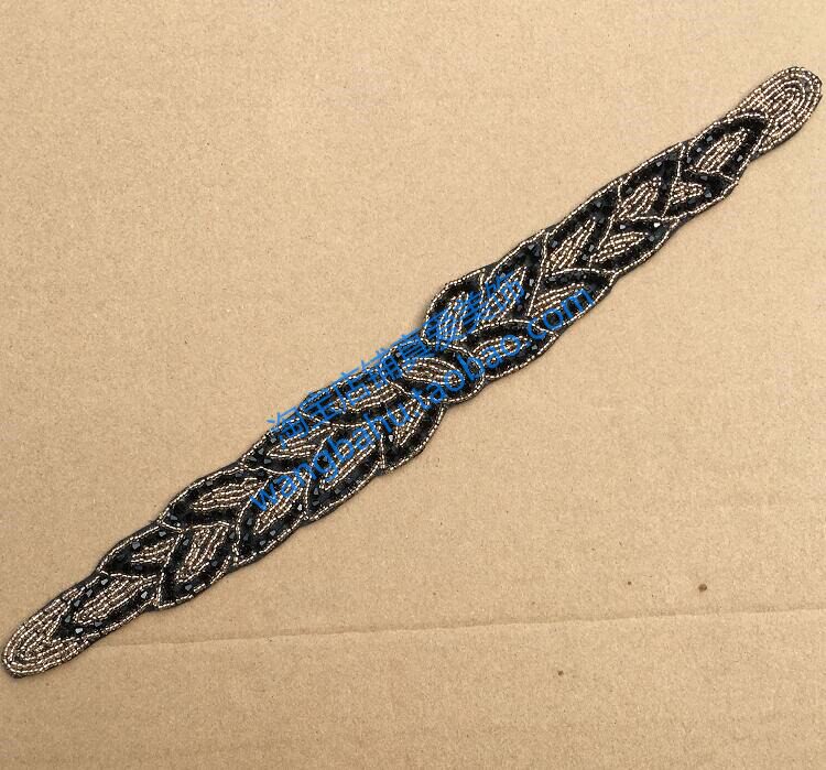 Strip Leaf Shaped Black Nail Beads Applique DIY dresses Skirt Clothes Waist Trim strips Head decorated with handmade material